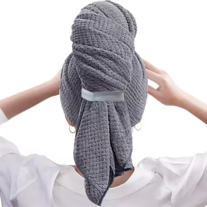 Secado rápido extra grande de microfibra con banda elástica, turbante suave ultra absorbente del abrigo de la toalla del pelo - 1