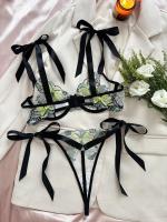 Conjunto de ropa interior de malla transparente con tirantes bordados de mariposa para mujer, lencería Sexy, ropa de realce, novedad - details 9