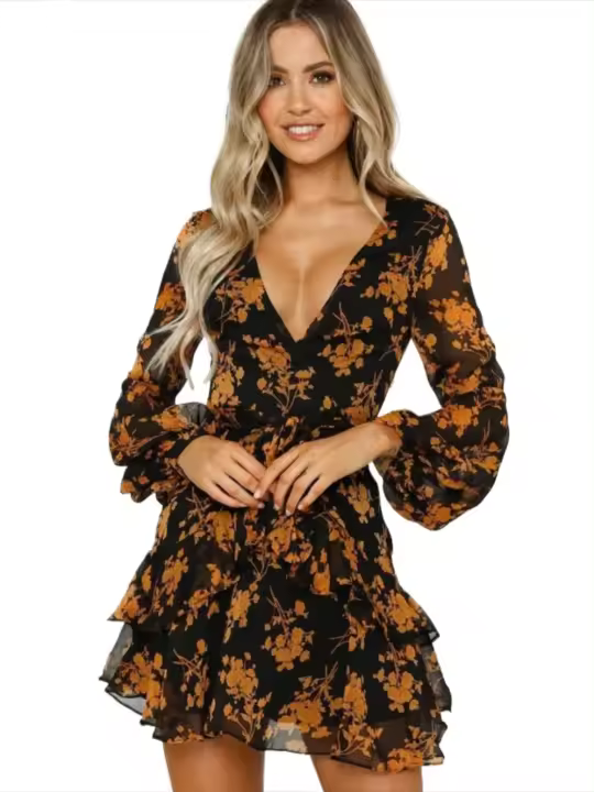 Elegante Vestido Mini de Playa con Mangas Largas Moda Femenina con Encanto Floral - 1
