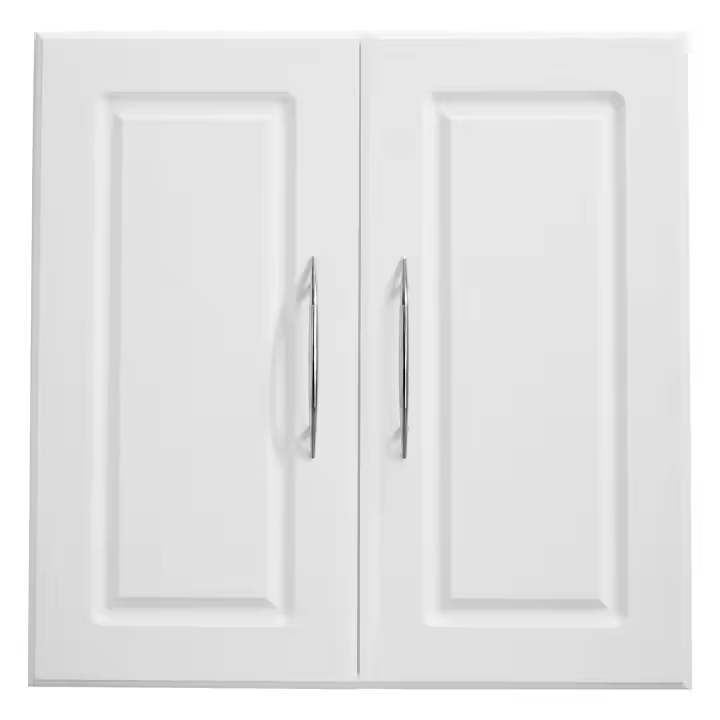 SucceBuy Gabinete de lavandería montado en la pared, unidad de almacenamiento colgante de 2 niveles con estante ajustable y puertas dobles, ideal para cocinas, garajes y lavanderías, 11,8 x 23,6 x 23,6 pulgadas (D x W x H), blanco - 1