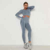conjunto de yoga para mujer sin costuras ropa deportiva de gimnasio con manga larga sujetador de alto cinturón leggings de gimnasio traje deportivo - details 21