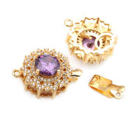 2 juegos de collares redondos de latón y circonita de Color dorado de 18K, cierres de conexión, suministros de joyería Diy de alta calidad para mujer - details 10