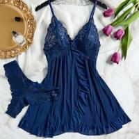 camisón, vestido de noche para mujer, conjunto de cuello, escote en V profundo y ropa interior, lencería con volantes ENCE, pijamas - details 10