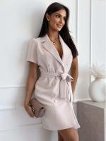 Vestidos de traje informales para mujer, chaqueta de manga corta con cuello en V, botones, Beige S - details 3