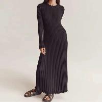 Vestido elegante de punto acanalado de manga larga con cuello redondo y cintura larga para mujer, estilo vintage de los años 90 - details 5