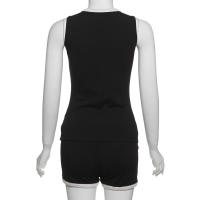 BUNO-Traje Sexy de punto negro con pantalón corto para mujer, traje elegante sin mangas con bolsillos dobles, Top con hebilla de un solo pecho, conjunto de 2 piezas, trajes nuevos 2025 - details 32