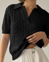 Suéter de manga corta con cuello en V para mujer, Jersey informal de punto con cuello de solapa suave, color rosa, a la moda, Y2K - details 9
