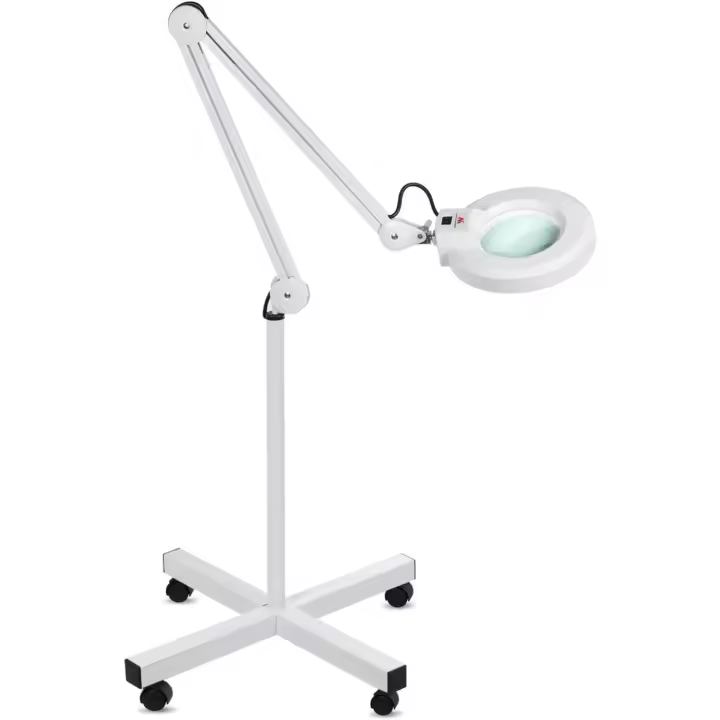Lámpara LED de suelo estética lupa con iluminación cosmética 8 dioptrías aumento lupa brazo ajustable giratoria lámpara con ruedas, fluorescente salon Spa lectura Reparación Trabajo - 1