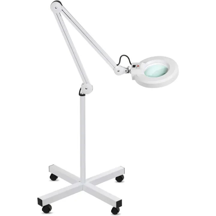 Lámpara LED de suelo estética lupa con iluminación cosmética 8 dioptrías aumento lupa brazo ajustable giratoria lámpara con ruedas, fluorescente salon Spa lectura Reparación Trabajo - 1