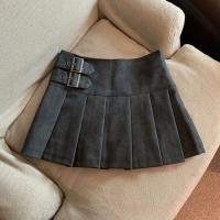 Minifaldas de cuero Pu para mujer, ropa de calle, Falda plisada de cintura alta, faldas acampanadas informales ajustadas negras coreanas Vintage - details 12
