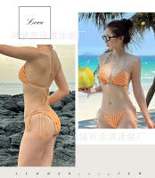Traje de baño de tres piezas del vestido del bikini del lazo de tres puntos de la muchacha caliente atractiva rayada para las mujeres - details 8
