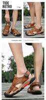Sandalias de cuero genuino de verano para hombre, cómodas sandalias de playa para exteriores, zapatos romanos informales con punta anticolisión para senderismo y viajes - details 11