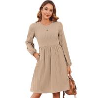 Nuevo Vestido de punto Jacquard de cuello redondo de manga larga de otoño e invierno para mujer - details 3
