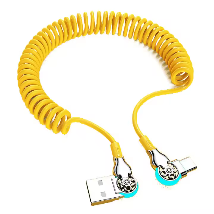Cable de carga retráctil de resorte súper rápido 6A, interfaz de aleación de Zinc tipo C/Micro USB, Kit de coche de rotación de 180 °, línea de datos para iPhone - 1