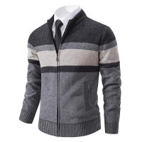 Suéter cómodo para mantener el calor para hombre, Tops informales con cuello levantado versátiles, abrigo grueso de lana a rayas a la moda para otoño e invierno - details 4