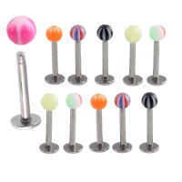 2 unids/lote de piercing para labio, 1,2x8/10/12mm + 3mm, Bola de colores mezclados, labret acrílico, 16g, tragus, pendientes de hueso, joyería corporal - details 1
