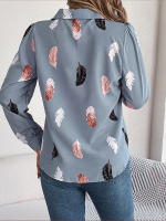 Blusa de manga larga con estampado de plumas para mujer, camisa blanca a la moda, Top informal para oficina, ropa elegante para mujer, novedad de otoño - details 14