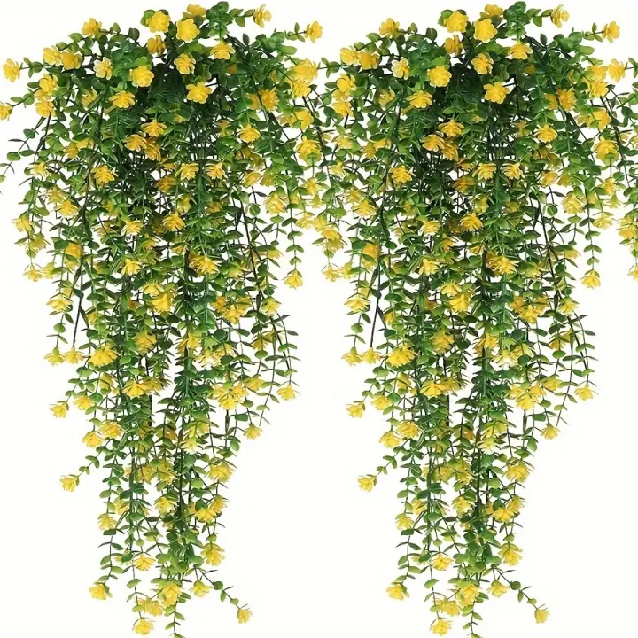 Famgem 3 Piezas Plantas Colgantes Artificiales Falso Eucalipto Hojas Verdes Vínculo Plástico Resistente Al UV Para Exterior Decoración De Fiesta - 1