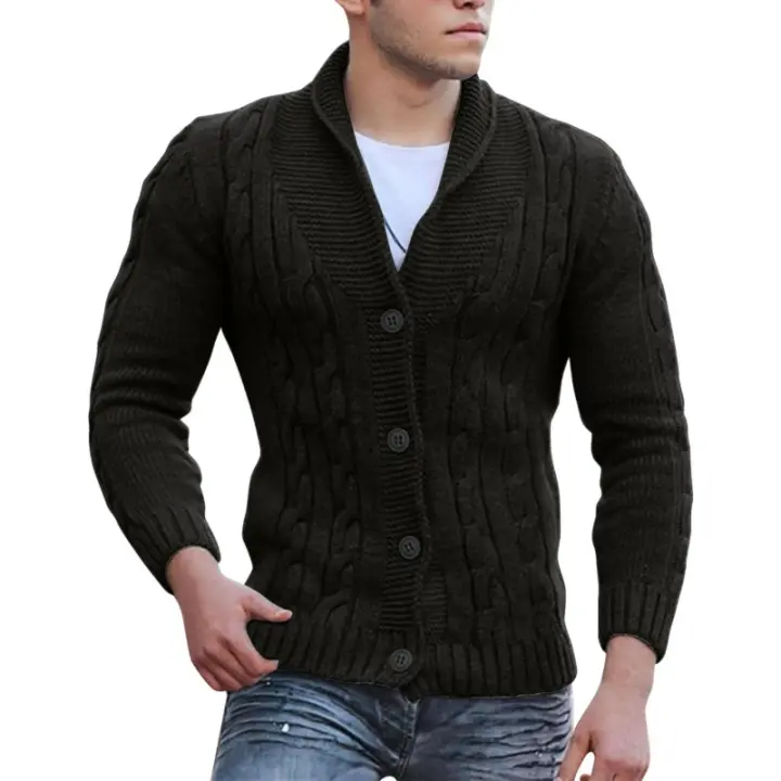 Chaqueta con cuello de hombre de punto jacquard en capas de otoño e invierno - 1