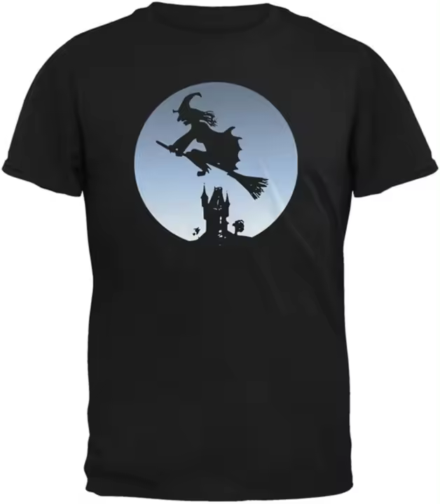 Camiseta de Halloween para hombre, camisa con estampado de bruja, palo de escoba, Luna Llena - 1