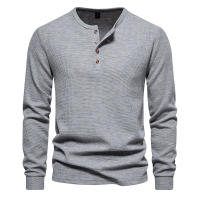 Camiseta de manga larga Henley para hombre, camisa básica transpirable con botones, informal, Color sólido, otoño - details 4