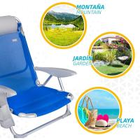 Silla de playa plegable, con cojín, Silla reclinable, 4 posiciones, 51x45x76 cm, altura del asiento 17 cm, asa de transporte, bolsillo lateral, color azul (62609) - details 5