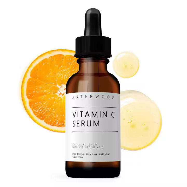 Suero facial Asterwood con vitamina C y ácido hialurónico, suavizante, hidratante, estimula la producción de colágeno, sin fragancia - 8 Fl - 1