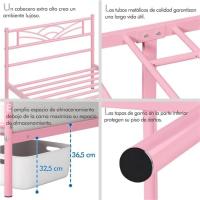Cama Individual con Espacio Bajo Marco Metal Altura 32 cm Cama Individual con Cabecera para Colchón de 90 x 190 cm Blanco - details 93