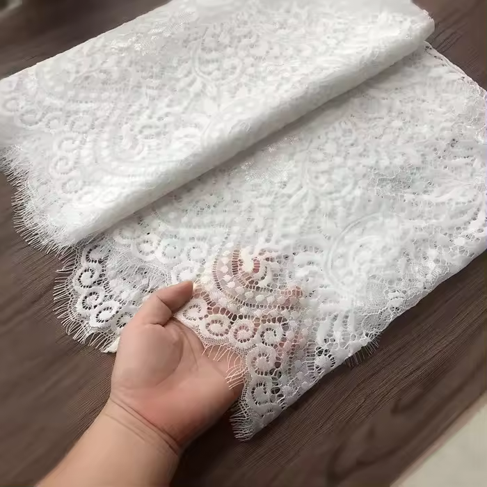 Tela de encaje suave de pestañas de red romántica, blanco y negro, vestido de novia, muñeca artesanal, 3 metros - 1