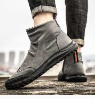 Zapatos de cuero de Pu, botas planas para correr con cremallera de moda británica, botines casuales para hombre - details 13