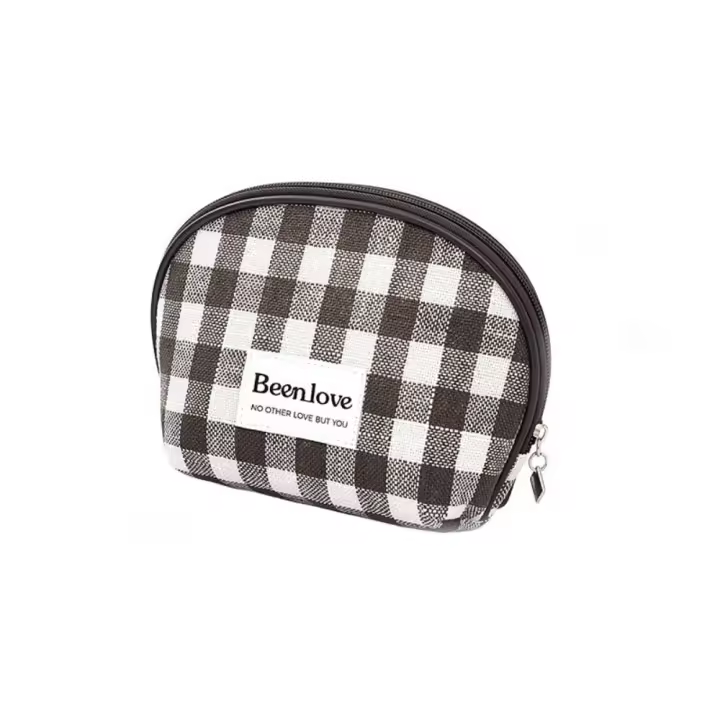 Bolsa de almacenamiento de cosméticos semicírculo de celosía de gran capacidad con cremallera, bolsa de maquillaje de mano, Mini bolso de mano de estilo coreano para mujer, hogar - 1
