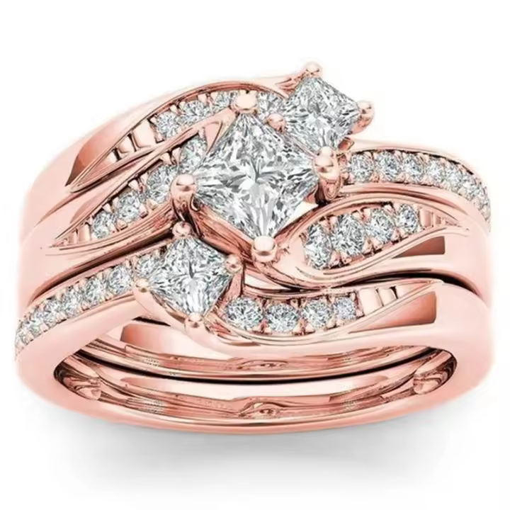 Mifeiya conjunto de anillos de compromiso de boda de lujo para amantes anillo de cristal de circonita cúbica AAA geométrico ostentoso para parejas mujeres y hombres - 1