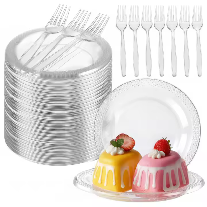 400 Platos de Plástico Transparente Vajilla de Comedor Desechable para Cocina y Comedor - 1