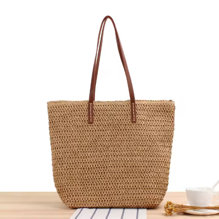 Bolso de un hombro de hierba para mujer, tejido japonés y coreano, Simple, Color sólido, ocio, vacaciones, diario, nuevo - 1