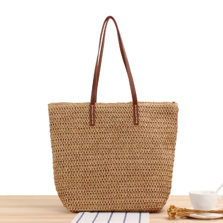 Bolso de un hombro de hierba para mujer, tejido japonés y coreano, Simple, Color sólido, ocio, vacaciones, diario, nuevo - 1