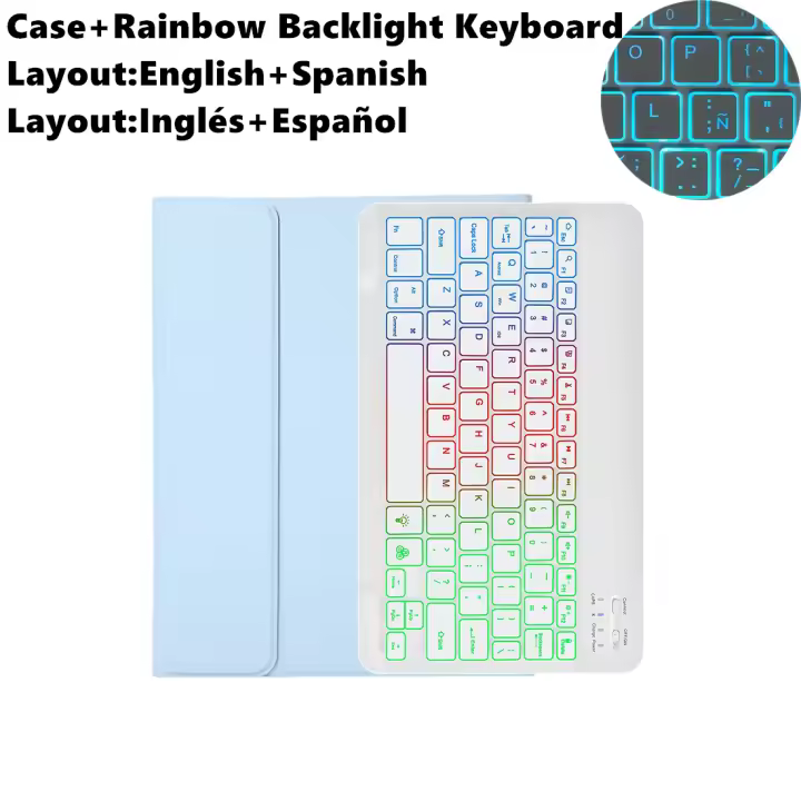 Funda con teclado y ratón arcoíris para Samsung Tab A8, 10,5 pulgadas, retroiluminación, teclado mágico español, SM-X200, SM-X205 - 1
