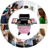 Estuche de maquillaje enrollable profesional, caja organizadora de cosméticos, rosa, salón de belleza, peluquería - details 13