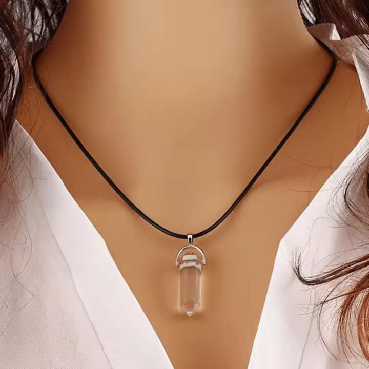 Collar de piedra Natural para mujer, collar elegante de cuero con piedra transparente, Cristal salvaje, sin cuello, 1 unidad - 1
