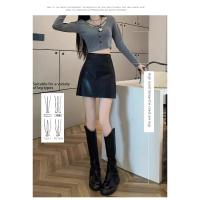 Falda midi popular de cuero negro y falda ajustada hasta la cintura - details 5