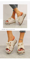 Nuevas zapatillas tejidas con bloques de color de cuña de verano para mujer, sandalias de tacón alto con cordones de paja de gran tamaño - details 13