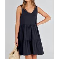 Vestido casual de verano para mujer, sin mangas, con cuello en V, camiseta, vestido de verano, mini vestidos de vacaciones en la playa - details 7