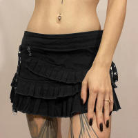 BUNO-minifaldas irregulares con volantes estéticos góticos para mujer, ropa de calle Fairycore, faldas vaqueras de tiro bajo Y2K Dark Academia 2025 - details 3