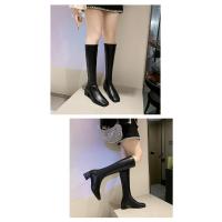 Botas De Tacón Cuadrado De Moda Para Mujer, Botas De Cabeza Cuadrada De Tacón Alto De Pila Alta - details 2