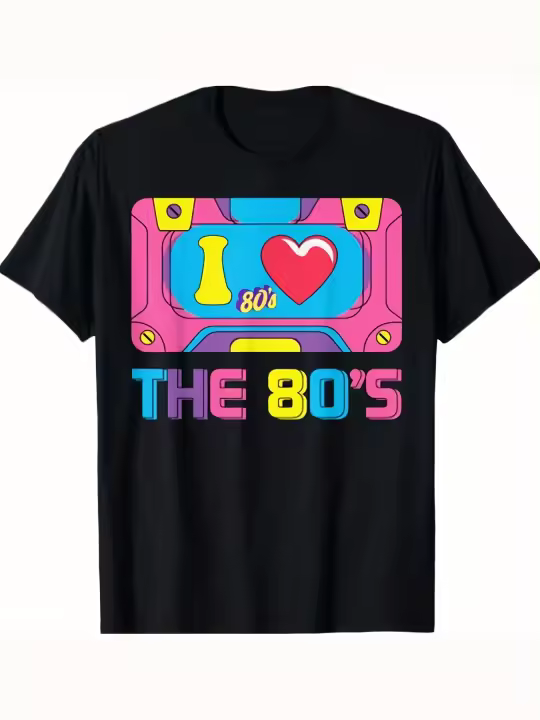 Camiseta retro I Love The 80s 80's Party, regalo para papá, manga corta con cuello redondo suave y cómoda, 230g - 1