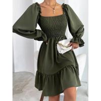 Vestido elegante de moda con cuello cuadrado largo y manga sólida para mujer. - details 22