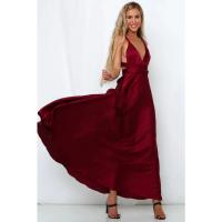 Vestido largo de seda de Color sólido profundo de Amazon, vestido de noche sin mangas de nuevo estilo de verano para mujer para banquetes - details 7