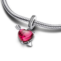 Colgante Brillante de Arrow de Murano de Vidrio Rojo Joyería de San Valentín de Plata Esterlina 925 con Cuentas de Zirconia Cúbica - details 2