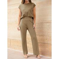 2025 Conjunto informal de punto para mujer: suéter de punto sin mangas + conjunto de dos piezas con pantalones de pierna ancha - details 14
