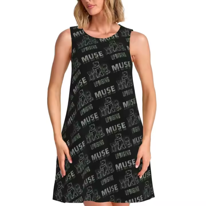 Vestido de playa sin mangas de viaje de vacaciones de Heavy Metal Rock impreso en 3D de M-Muses Music personalizado para mujer - 1