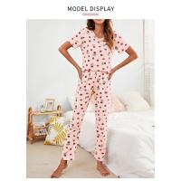 Conjunto De Pijamas Para Mujer Estampado De Flores Verano Otoño Camiseta Corta Y Pantalones Anodados Ropa De Casa Casual - details 5